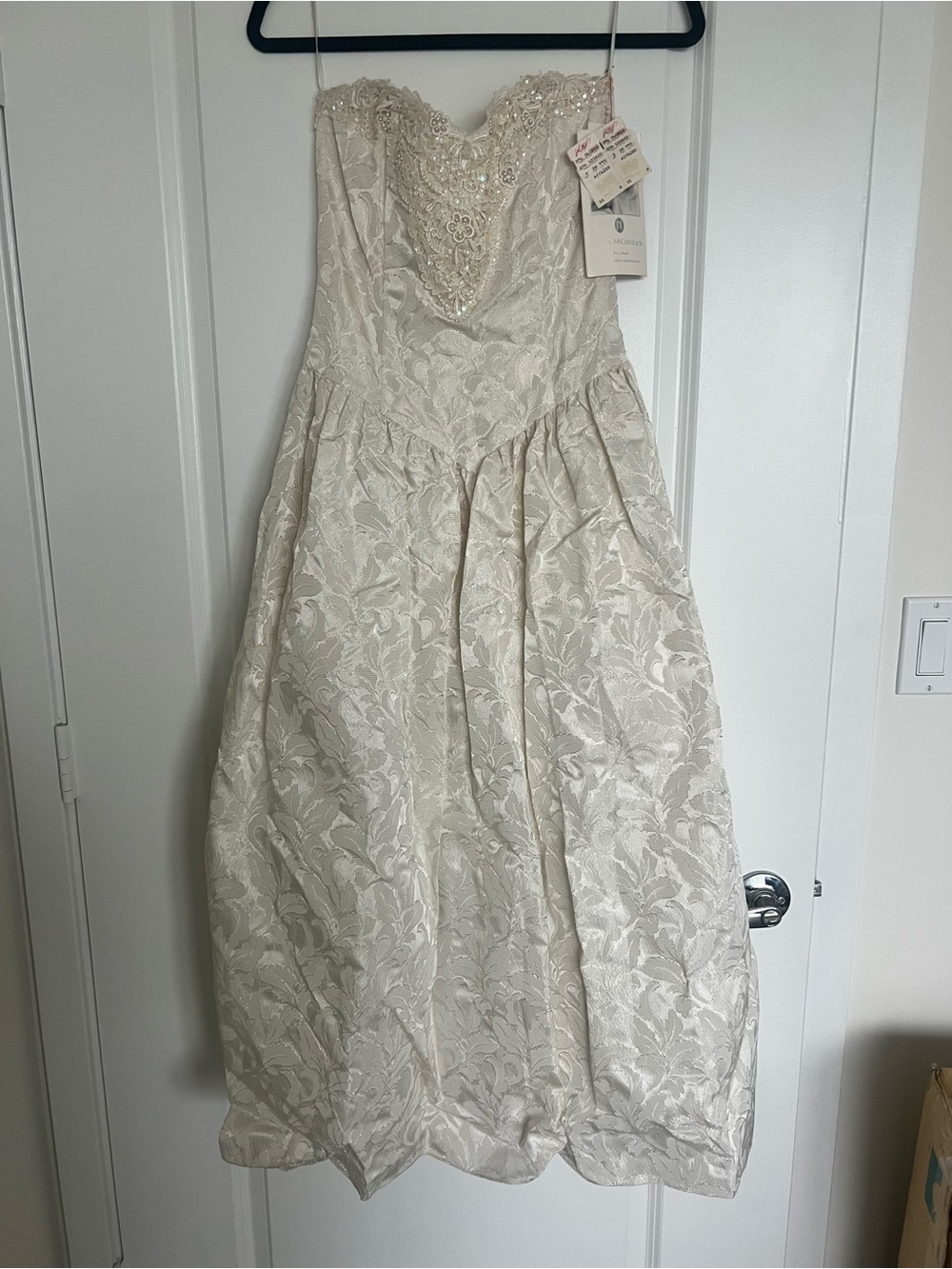 VINTAGE Jessica McClintock Strapless Lace Jacquard Gown in Ivory